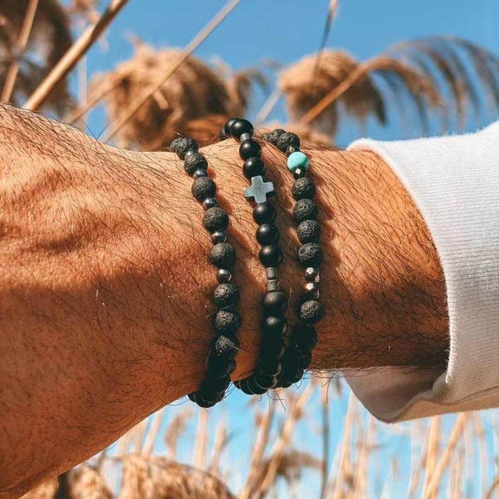 Wholesale New Men's Beaded Cross Bracelet Set